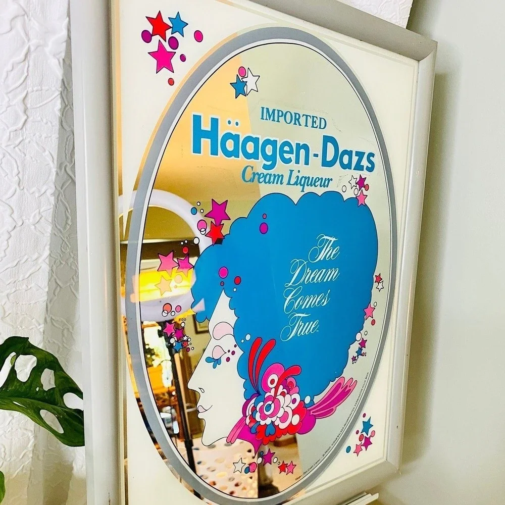Vintage Haagen-Dazs Cream Liqueur Advertising‎ Mirror, Peter Max Style Bar Decor